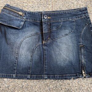 Denim Mini Skirt Women's 28 Dark Wash Y2K Pocket Flap